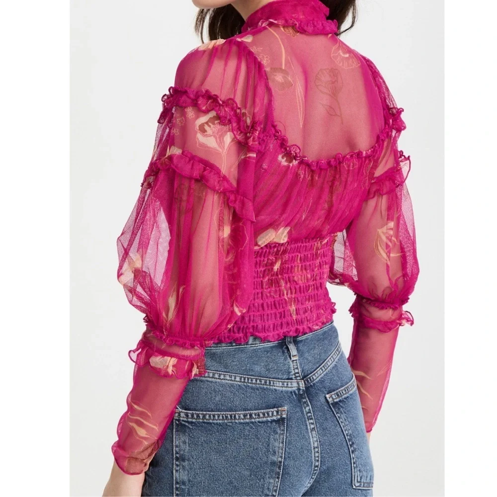 Free People Time For Shine Mesh Top Floral Cropped M NWT